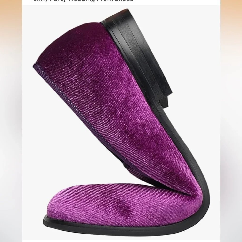 NEW Men's Purple Velvet Embroidered Slip-On Loafers size 15  wedding  prom shoes